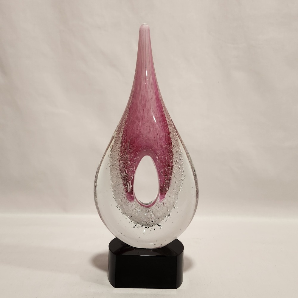 Art Glass‎ Teardrop Sculpture Pink Controlled Bubble Bullicante Handblown 11.5"